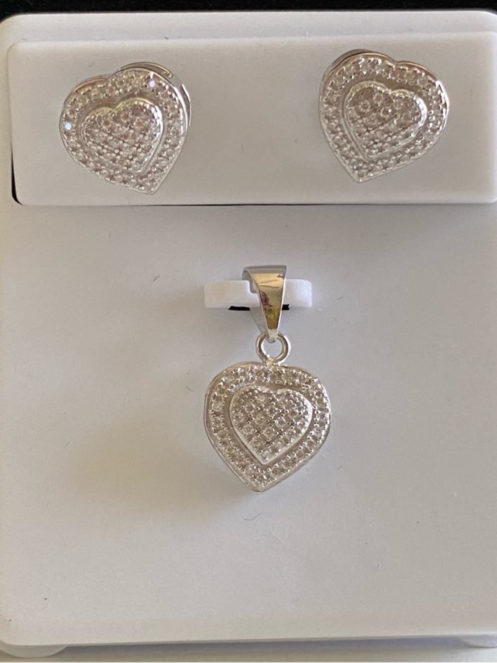 Moissanite Heart Pavé Pendant and Stud Earring Set - Sterling Silver